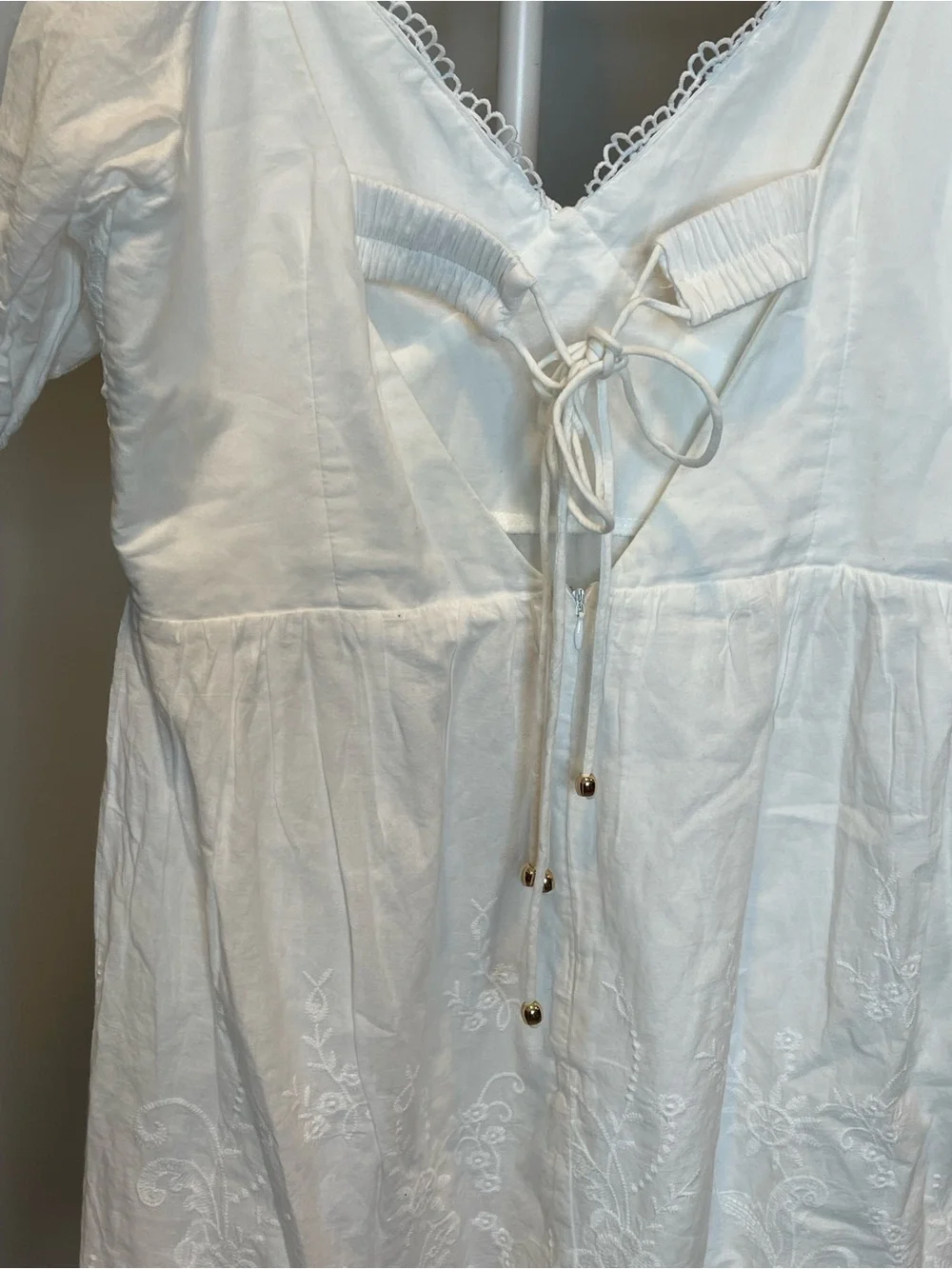 Selfie Leslie 100% Cotton White Cottagecore Embroidered Mini Dress Bridal Shower